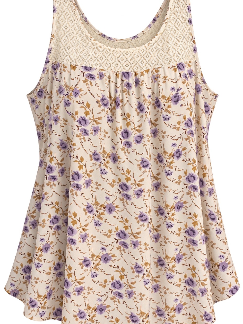 BloomChic Cream Tank Top with Purple Floral Print
